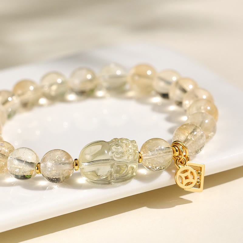 Buddha Stones Natural Citrine PiXiu Copper Coin Protection Bracelet