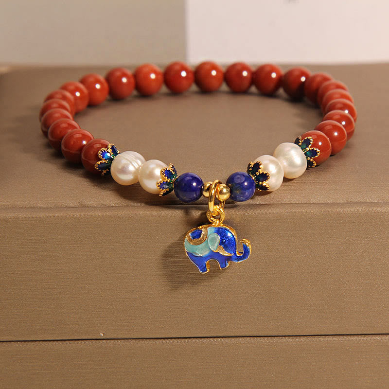Buddha Stones Natural South Red Agate Pearl Peace Lock Charm Positive Bracelet