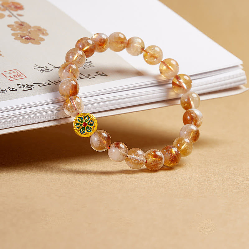 Buddha Stones 999 Sterling Silver Citrine Om Mani Padme Hum Protection Bracelet