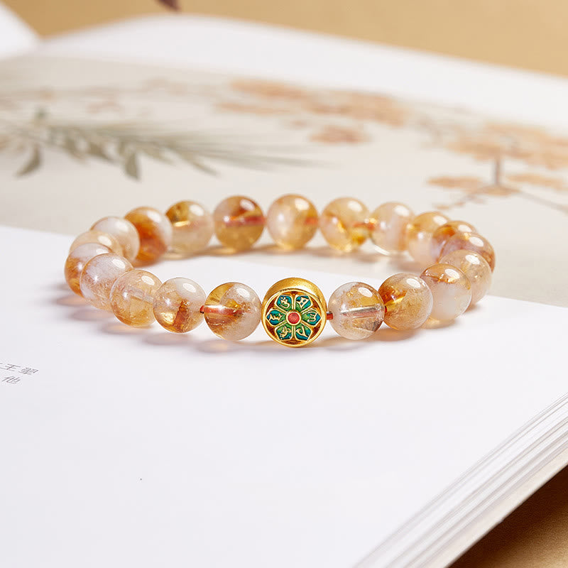 Buddha Stones 999 Sterling Silver Citrine Om Mani Padme Hum Protection Bracelet - Citrine(Wrist Circumference: 17-19cm) - image 0