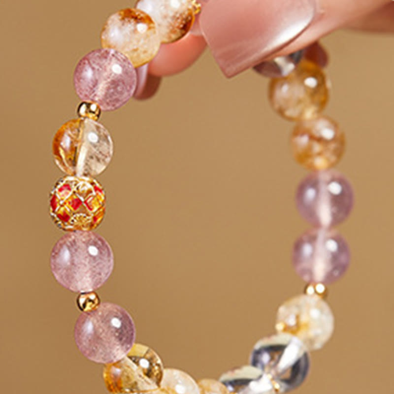 Buddha Stones 999 Sterling Silver Citrine Strawberry Quartz White Crystal Protection Bracelet - image 3