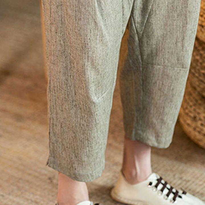 Buddha Stones Casual Solid Color Drawstring Men's Elastic Waistband Cotton Linen Pants With Pockets - image 11