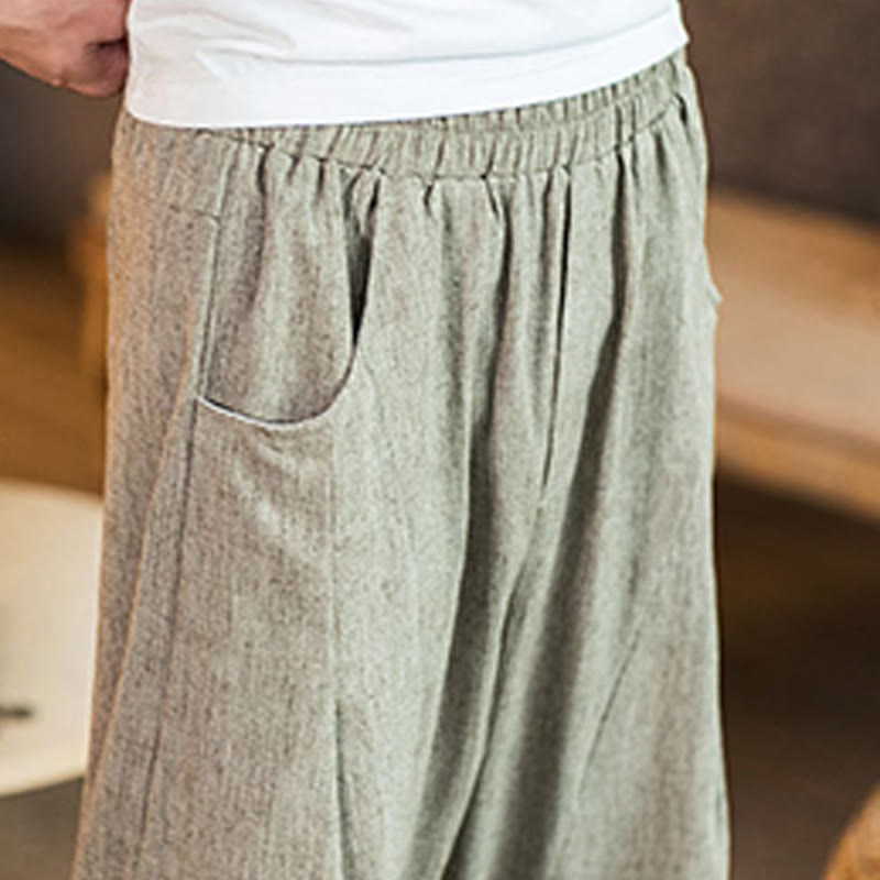Buddha Stones Casual Solid Color Drawstring Men's Elastic Waistband Cotton Linen Pants With Pockets - image 10