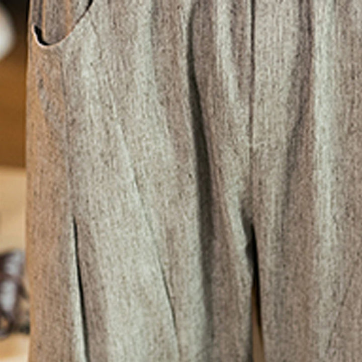 Buddha Stones Casual Solid Color Drawstring Men's Elastic Waistband Cotton Linen Pants With Pockets - image 14