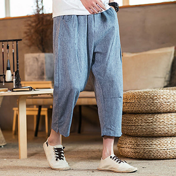 Buddha Stones Casual Solid Color Drawstring Men's Elastic Waistband Cotton Linen Pants With Pockets - SteelBlue - US/UK/AU46，EU56 (5XL) - image 33