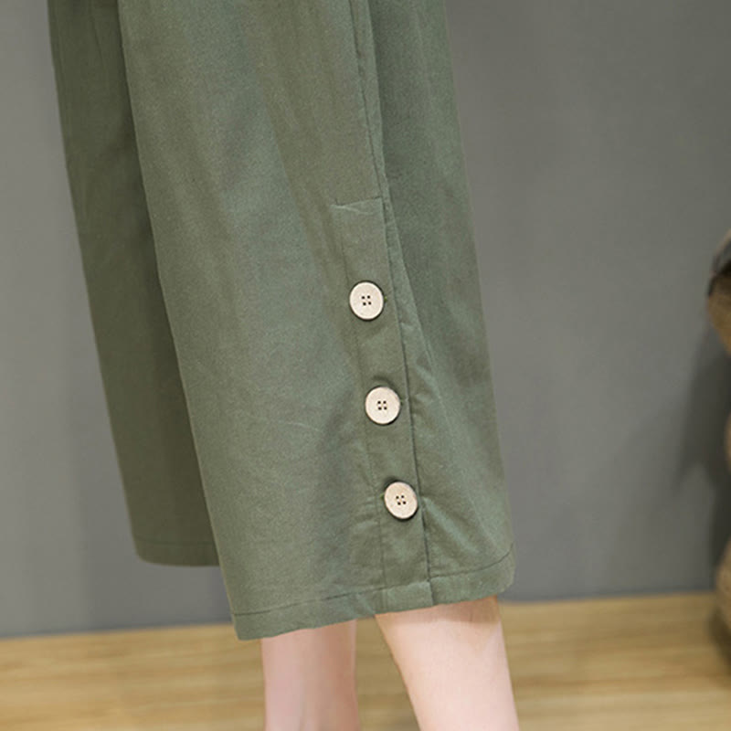 Buddha Stones Casual Plain Side Button Design Drawstring Men's Cotton Cropped Pants With Pockets - image 27