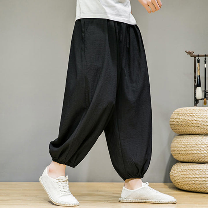 Buddha Stones Summer Plain Drawstring Men's Ankle-Length Cotton Harem Pants With Pockets - image 27