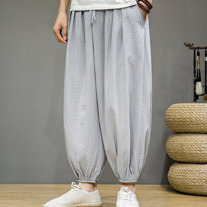 Buddha Stones Summer Plain Drawstring Men's Ankle-Length Harem Pants With Pockets - image 13