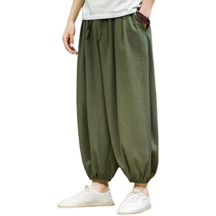 Buddha Stones Summer Plain Drawstring Men's Ankle-Length Cotton Harem Pants With Pockets - image 38