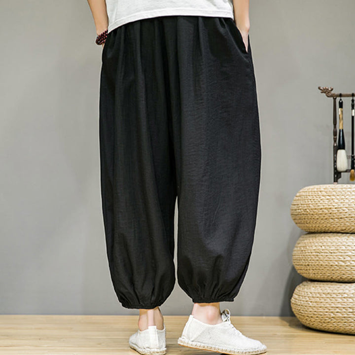 Buddha Stones Summer Plain Drawstring Men's Ankle-Length Harem Pants With Pockets - image 25