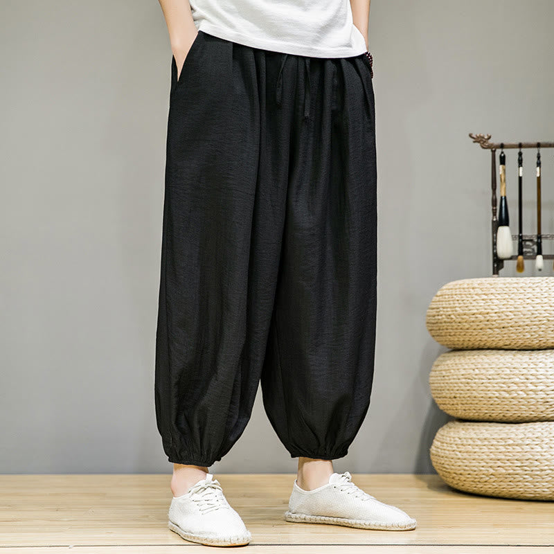 Buddha Stones Summer Plain Drawstring Men's Ankle-Length Harem Pants With Pockets - Black - US/UK/AU46，EU56 (5XL) - image 22