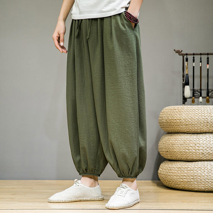 Buddha Stones Summer Plain Drawstring Men's Ankle-Length Cotton Harem Pants With Pockets - ForestGreen - US/UK/AU46，EU56 (5XL) - image 30