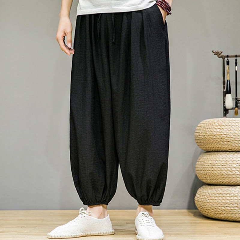 Buddha Stones Summer Plain Drawstring Men's Ankle-Length Harem Pants With Pockets - image 23