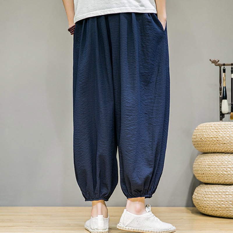 Buddha Stones Summer Plain Drawstring Men's Ankle-Length Harem Pants With Pockets - image 2