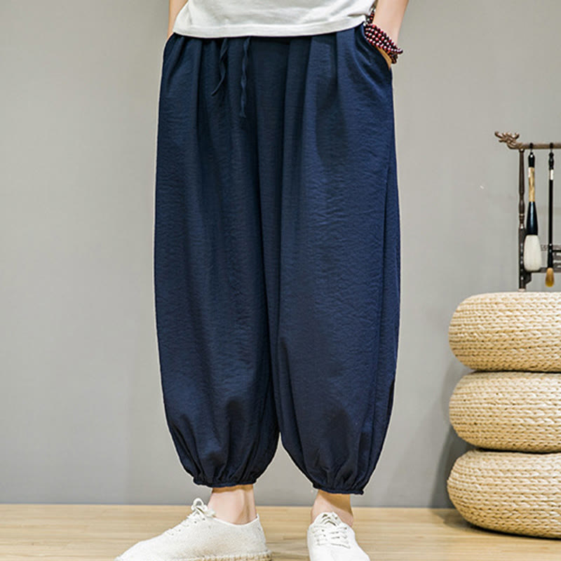 Buddha Stones Summer Plain Drawstring Men's Ankle-Length Harem Pants With Pockets - image 1