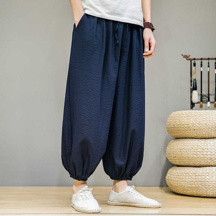 Buddha Stones Summer Plain Drawstring Men's Ankle-Length Harem Pants With Pockets - image 5