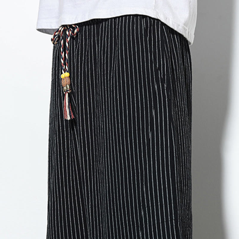 Buddha Stones Summer Stripes Pattern Drawstring Cotton Linen Men's 7-8 Length Harem Pants With Pockets - image 20