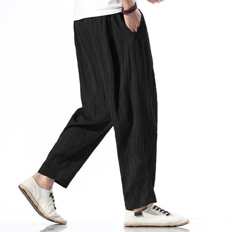 Buddha Stones Casual Plain Pleated Design Drawstring Men's Long Cotton Linen Harem Pants With Pockets - image 27