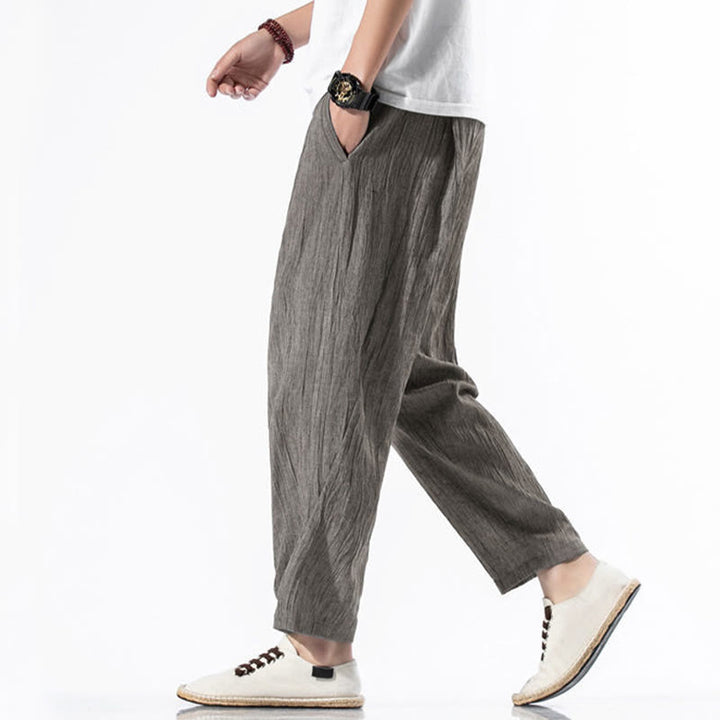 Buddha Stones Casual Plain Pleated Design Drawstring Men's Long Cotton Linen Harem Pants With Pockets - image 19