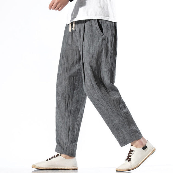 Buddha Stones Casual Plain Pleated Design Drawstring Men's Long Cotton Linen Harem Pants With Pockets - image 9