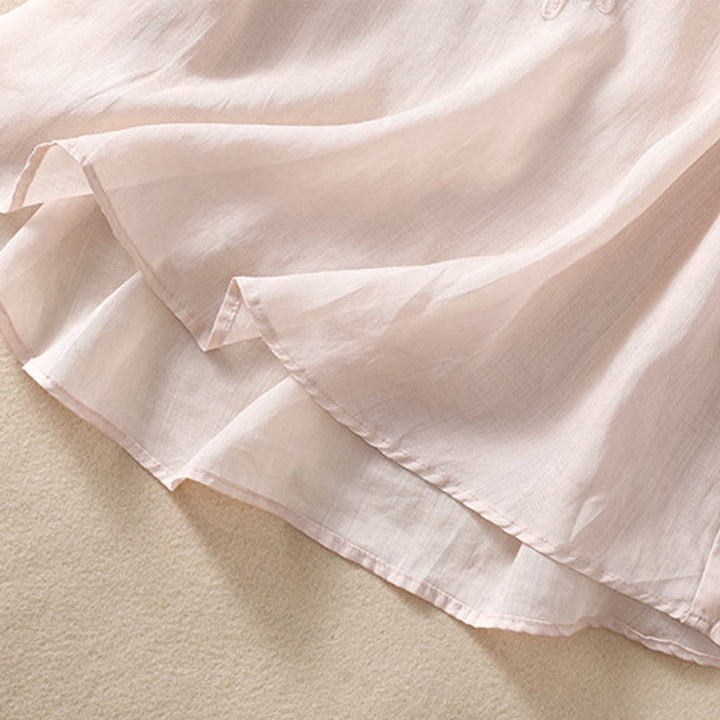 Buddha Stones Women's Crew Neck Hollow Design Half Sleeve Cotton Linen Shirt - image 6