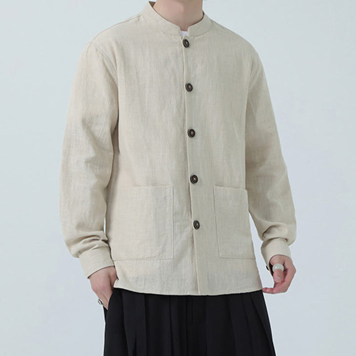 Buddha Stones Men's Button Ramie Linen Cotton Fleece Lined Jacket Shirt With Pockets - image 11