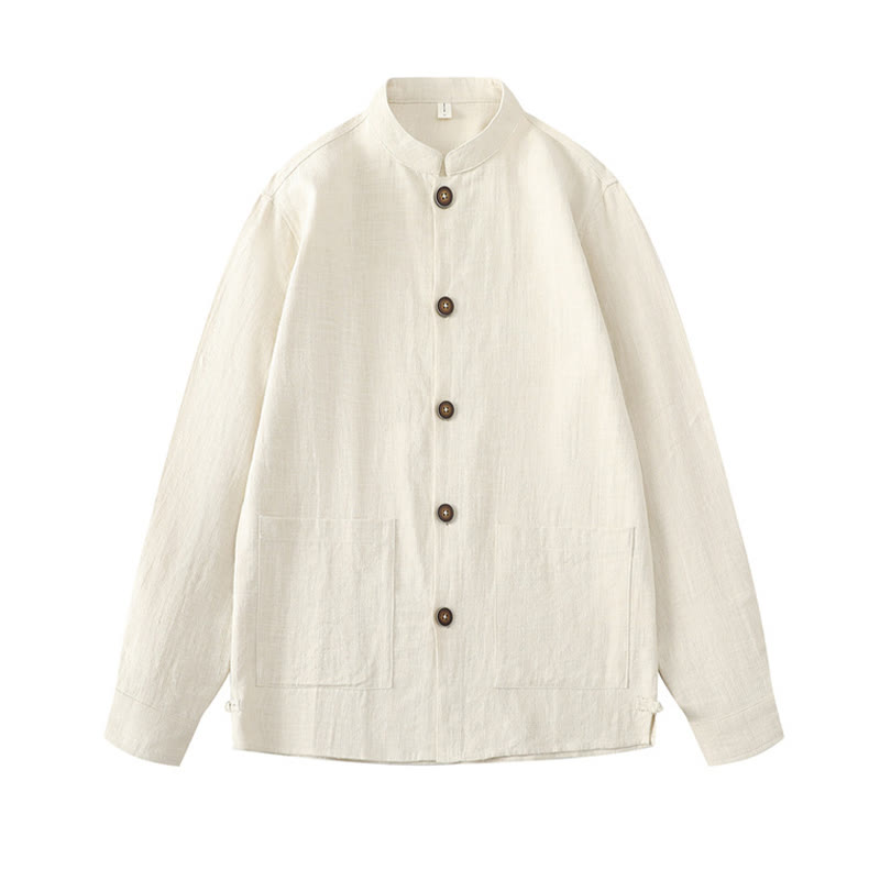 Buddha Stones Men's Button Ramie Linen Cotton Fleece Lined Jacket Shirt With Pockets - image 3