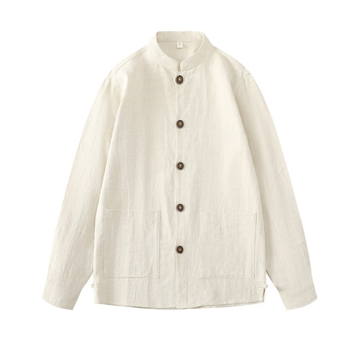 Buddha Stones Men's Button Ramie Linen Cotton Fleece Lined Jacket Shirt With Pockets - image 3