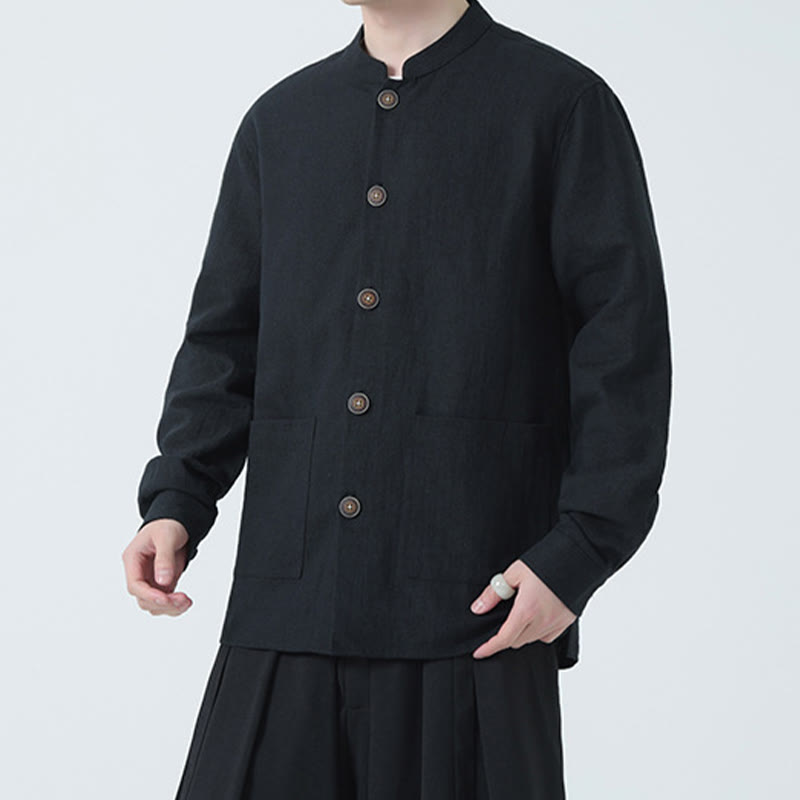 Buddha Stones Men's Button Ramie Linen Cotton Fleece Lined Jacket Shirt With Pockets - image 23