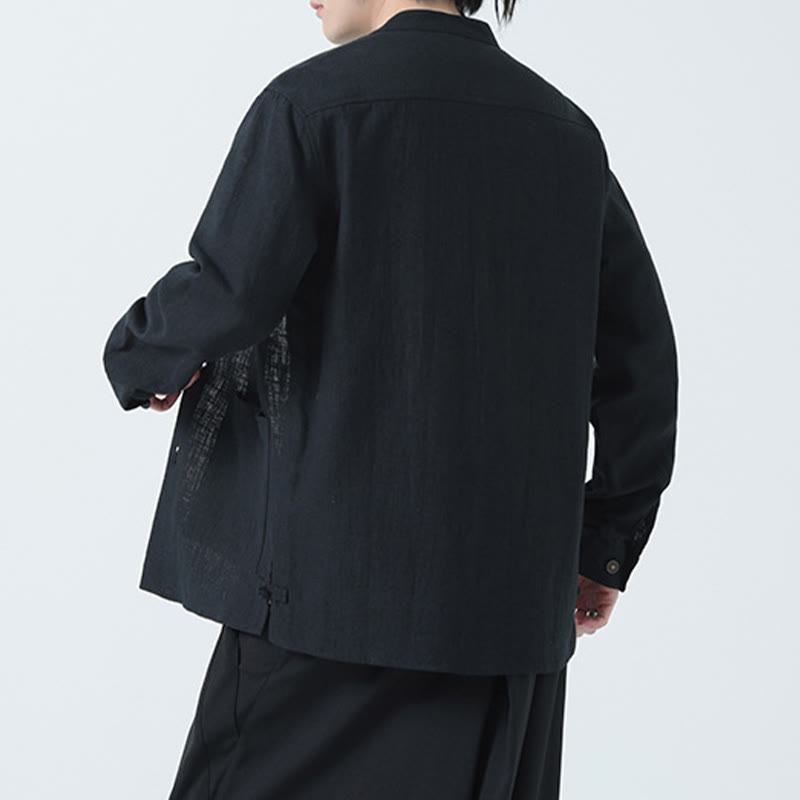 Buddha Stones Men's Button Ramie Linen Cotton Fleece Lined Jacket Shirt With Pockets - image 22