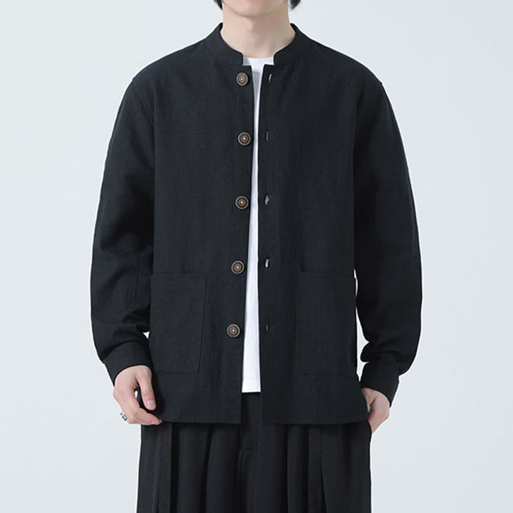 Buddha Stones Men's Button Ramie Linen Cotton Fleece Lined Jacket Shirt With Pockets - image 25