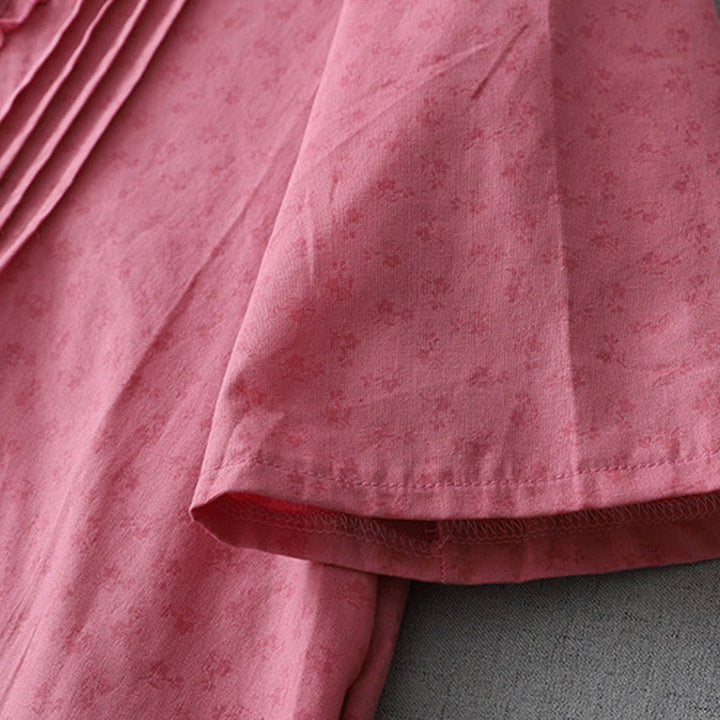 Buddha Stones Casual Retro Solid Color Button Ruffled Crew Neck Design Short Sleeve Cotton Linen Midi Dress With Pockets - image 11