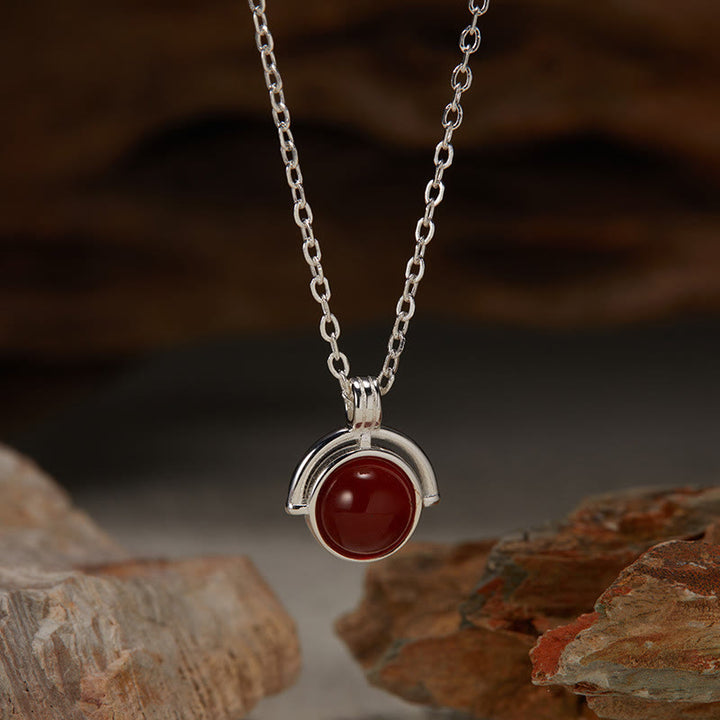 Buddha Stones Red Agate Tiger Eye Aquamarine Moonstone 925 Sterling Silver Confidence Necklace Pendant - Red Agate - Silvery - image 4