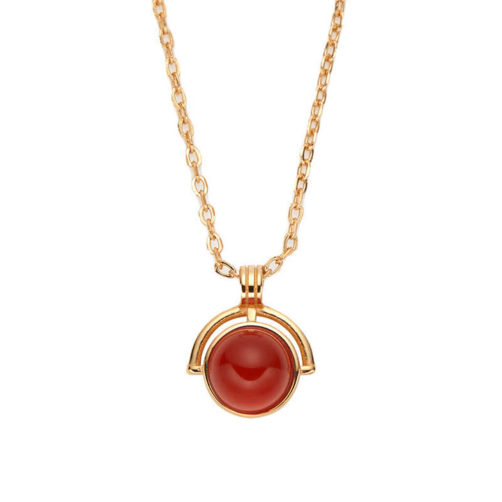 Buddha Stones Red Agate Tiger Eye Aquamarine Moonstone 925 Sterling Silver Confidence Necklace Pendant