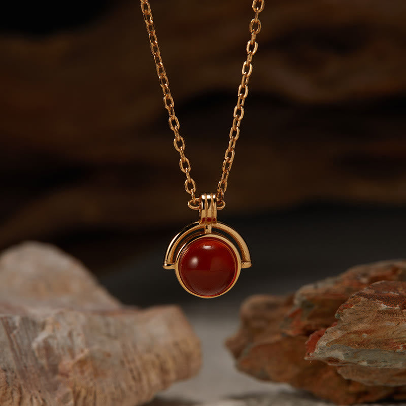 Buddha Stones Red Agate Tiger Eye Aquamarine Moonstone 925 Sterling Silver Confidence Necklace Pendant - Red Agate - Golden - image 1