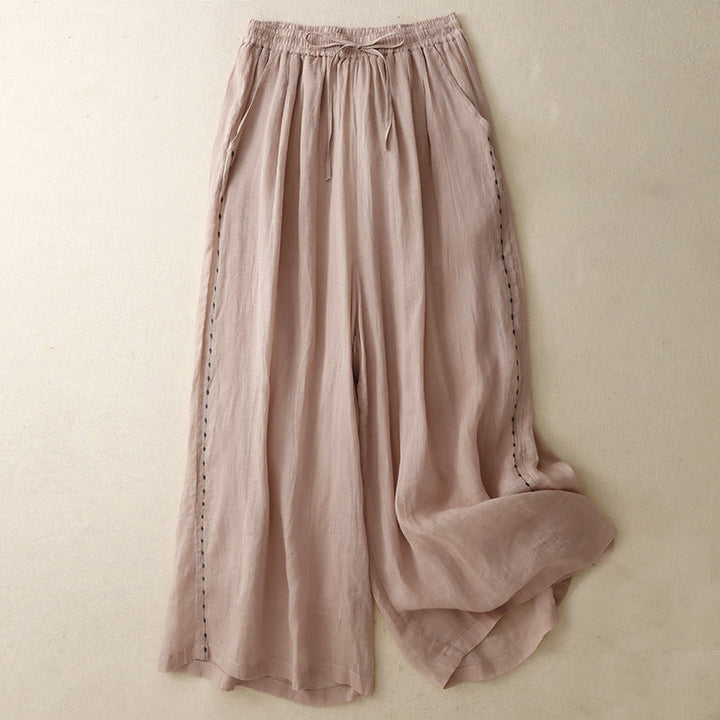 Buddha Stones Commute Solid Color Embroidery Drawstring Women's Wide Leg Ankle-Length Pants With Pockets - DarkSalmon - US8-10，UK/AU12-14，EU40-42 (2XL) - image 12