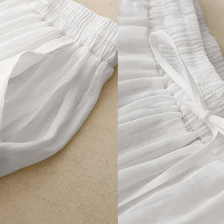 Buddha Stones Commute Solid Color Embroidery Drawstring Women's Wide Leg Ankle-Length Cotton Pants With Pockets - image 11