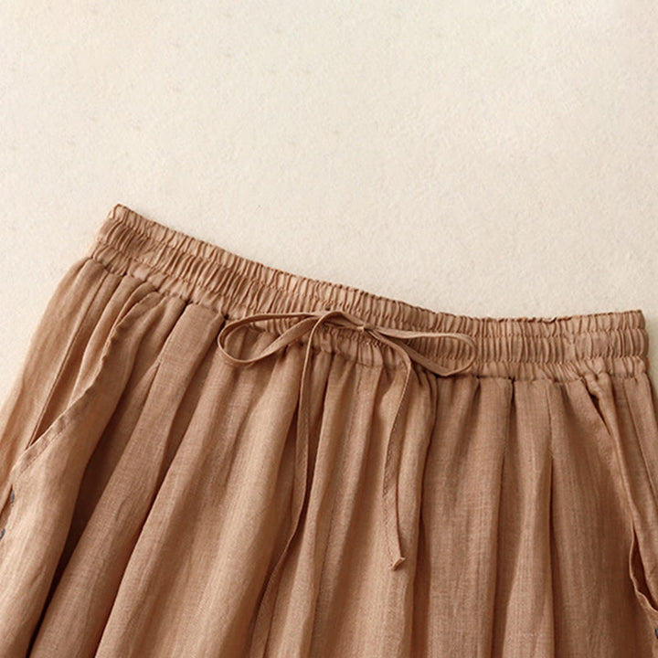 Buddha Stones Commute Solid Color Embroidery Drawstring Women's Wide Leg Ankle-Length Pants With Pockets - image 21