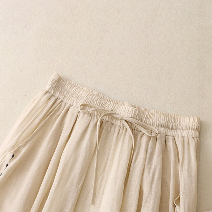 Buddha Stones Commute Solid Color Embroidery Drawstring Women's Wide Leg Ankle-Length Pants With Pockets - image 2