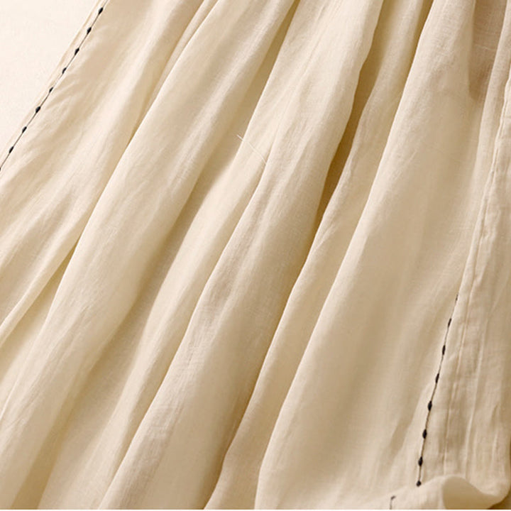 Buddha Stones Commute Solid Color Embroidery Drawstring Women's Wide Leg Ankle-Length Cotton Pants With Pockets - image 4