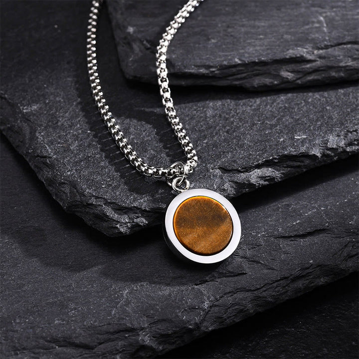 Buddha Stones Natural Stone Turquoise Tiger Eye  Lazurite Lapis Lazuli Malachite Titanium Steel Purification Necklace Pendant - Tiger Eye - image 0