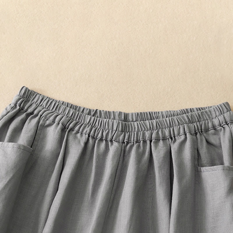 Buddha Stones Summer Commute Pure Color Women's Cotton Ankle-Length Pants With Pockets - image 12