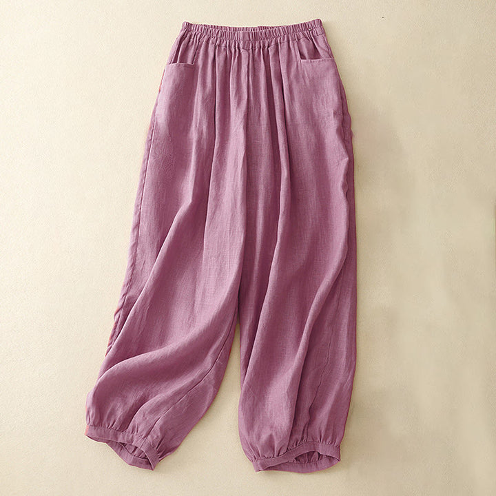 Buddha Stones Summer Commute Pure Color Women's Cotton Ankle-Length Pants With Pockets - PaleVioletRed - US8-10，UK/AU12-14，EU40-42 (2XL) - image 0
