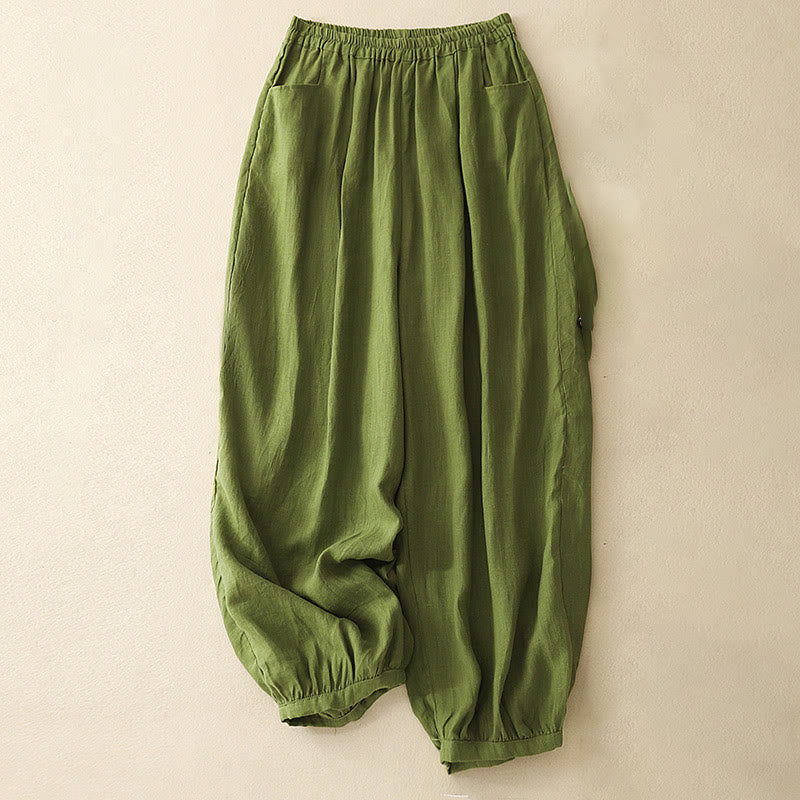 Buddha Stones Summer Commute Pure Color Women's Cotton Ankle-Length Pants With Pockets - OliveDrab - US8-10，UK/AU12-14，EU40-42 (2XL) - image 14