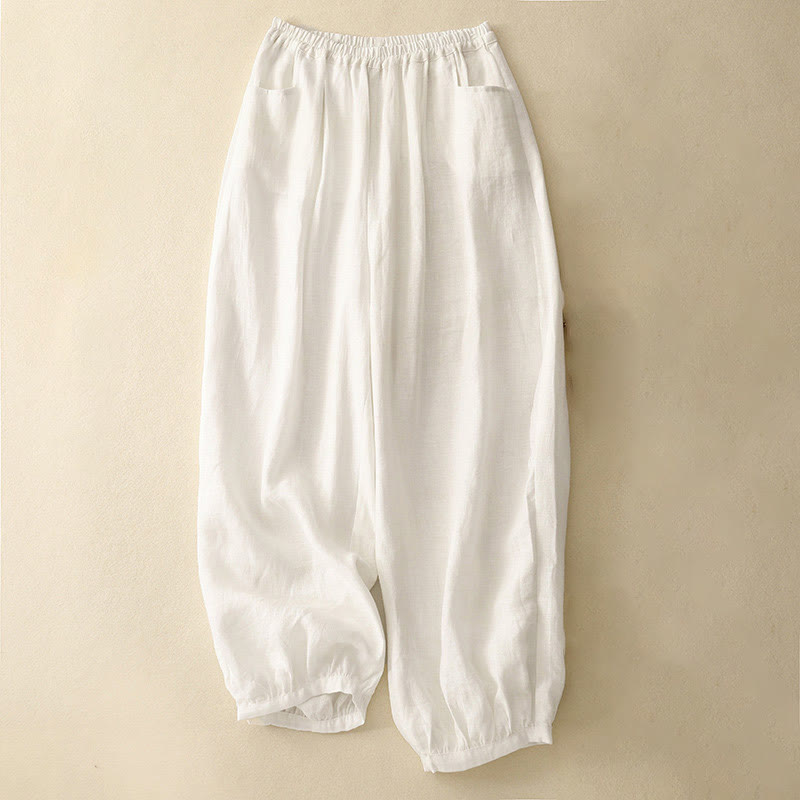 Buddha Stones Summer Commute Pure Color Women's Ankle-Length Pants With Pockets - White - US8-10，UK/AU12-14，EU40-42 (2XL) - image 7