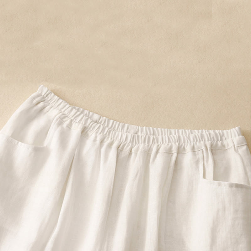 Buddha Stones Summer Commute Pure Color Women's Cotton Ankle-Length Pants With Pockets - image 8