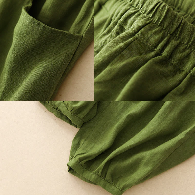 Buddha Stones Summer Commute Pure Color Women's Cotton Ankle-Length Pants With Pockets - image 16