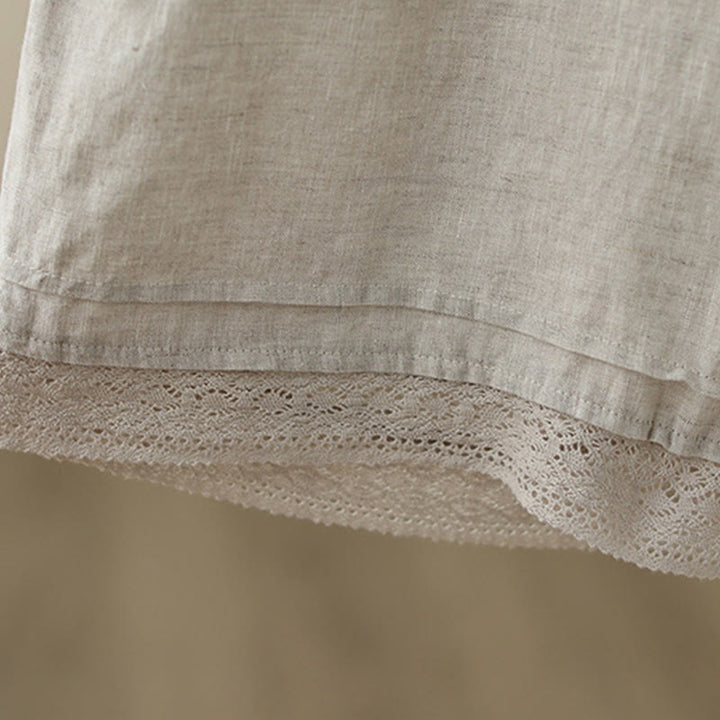 Buddha Stones Commute Retro Plain Lace Patchwork Design 7-8 Length Women's Wide Leg Cotton Pants With Pockets - image 8