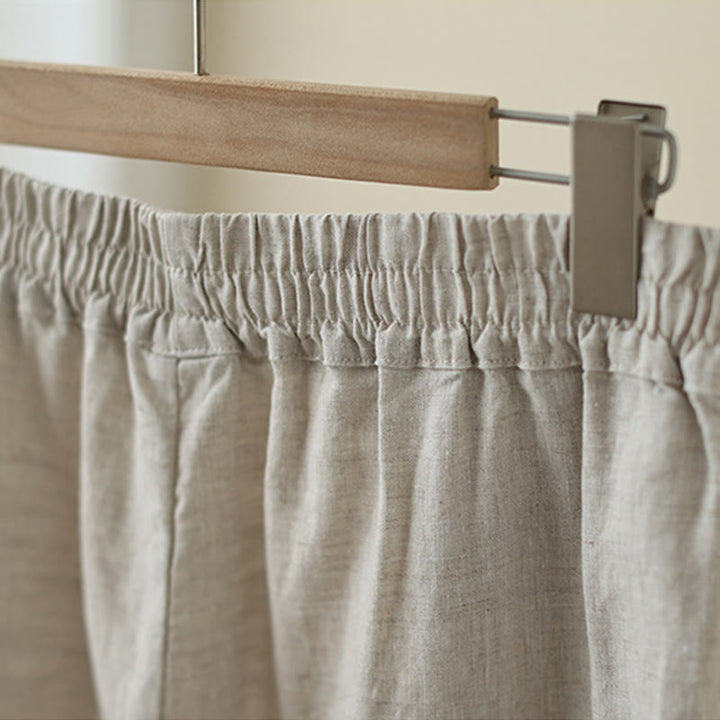 Buddha Stones Commute Retro Plain Lace Patchwork Design 7-8 Length Women's Wide Leg Cotton Pants With Pockets - image 4