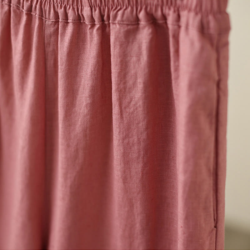 Buddha Stones Commute Retro Plain Lace Patchwork Design 7-8 Length Women's Wide Leg Cotton Pants With Pockets - image 12